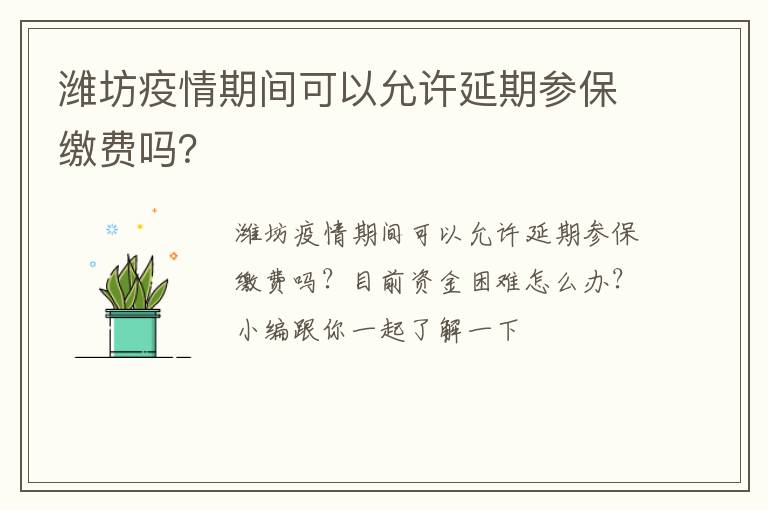 潍坊疫情期间可以允许延期参保缴费吗？