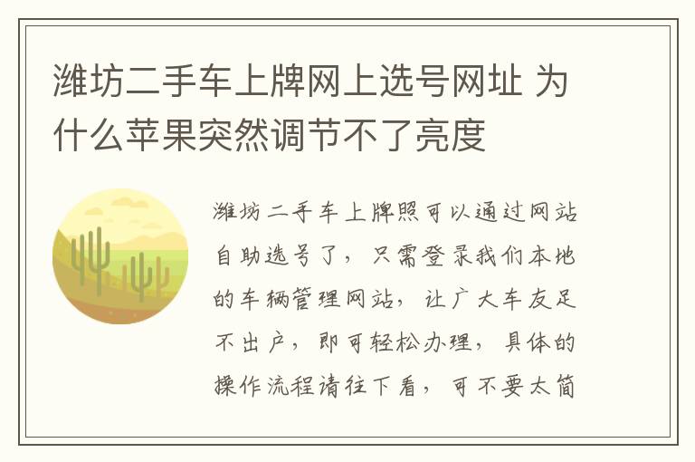 潍坊二手车上牌网上选号网址 为什么苹果突然调节不了亮度