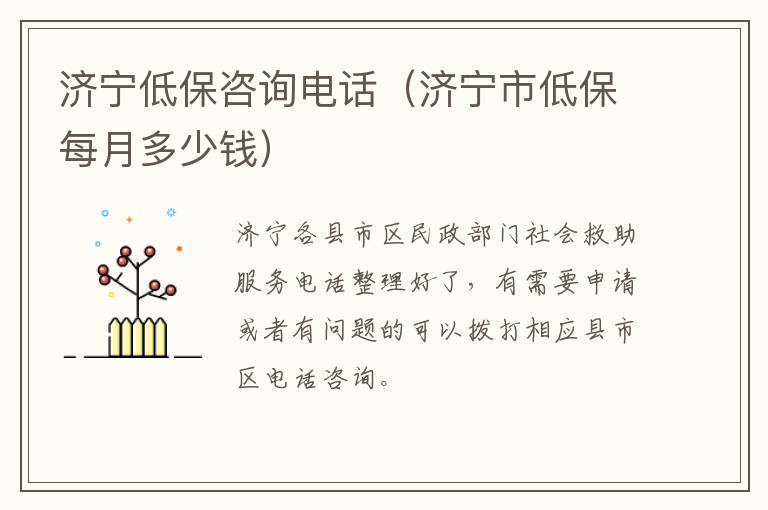 济宁低保咨询电话（济宁市低保每月多少钱）