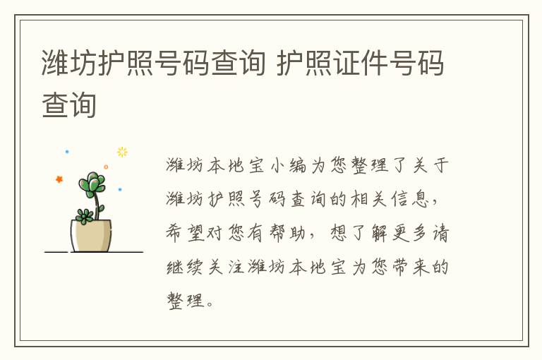 潍坊护照号码查询 护照证件号码查询