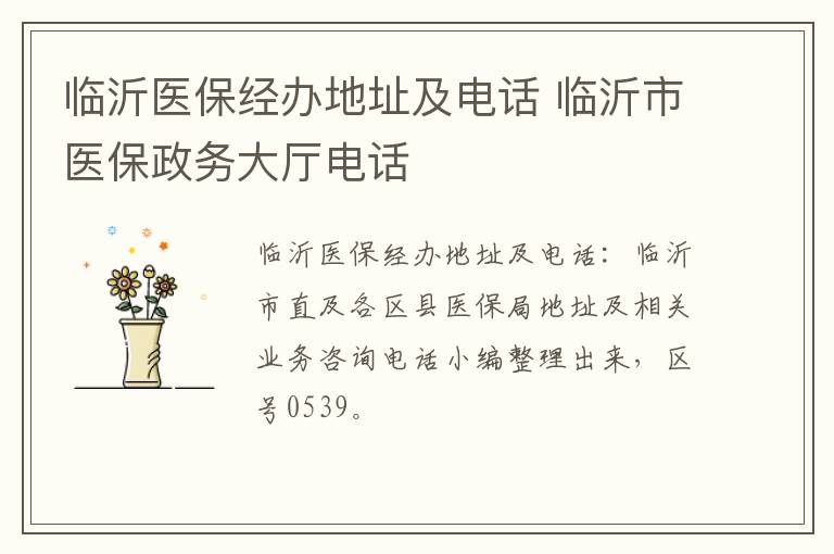 临沂医保经办地址及电话 临沂市医保政务大厅电话