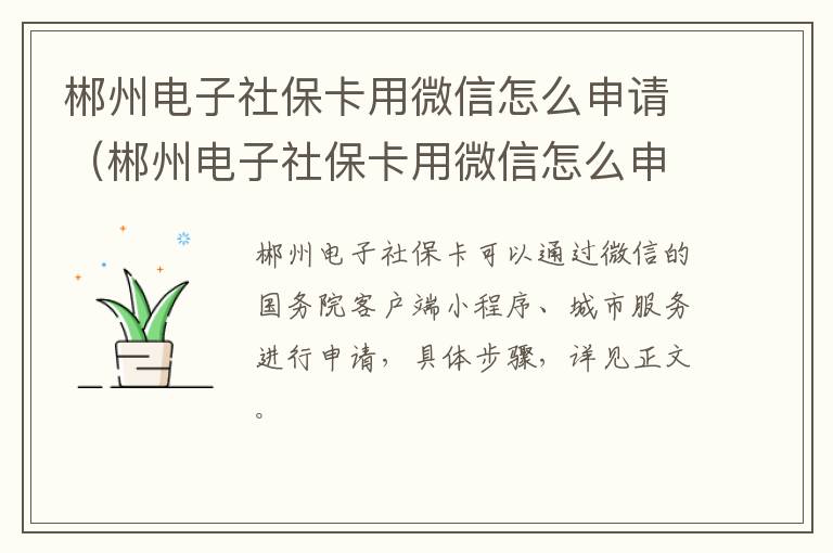 郴州电子社保卡用微信怎么申请（郴州电子社保卡用微信怎么申请激活）