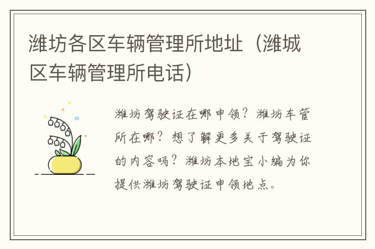 潍坊各区车辆管理所地址（潍城区车辆管理所电话）