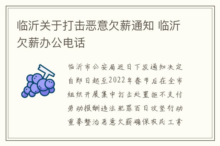 临沂关于打击恶意欠薪通知 临沂欠薪办公电话