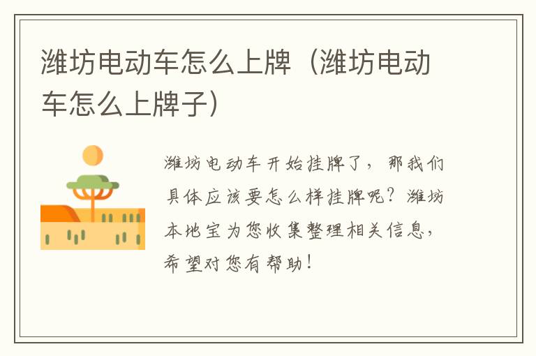潍坊电动车怎么上牌（潍坊电动车怎么上牌子）