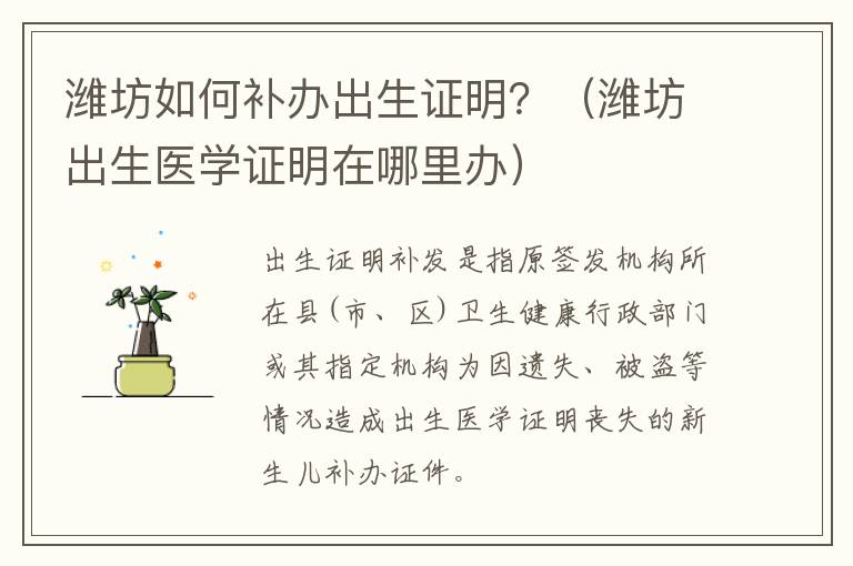 潍坊如何补办出生证明？（潍坊出生医学证明在哪里办）