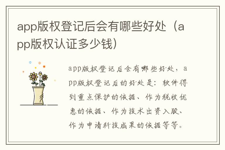 app版权登记后会有哪些好处（app版权认证多少钱）