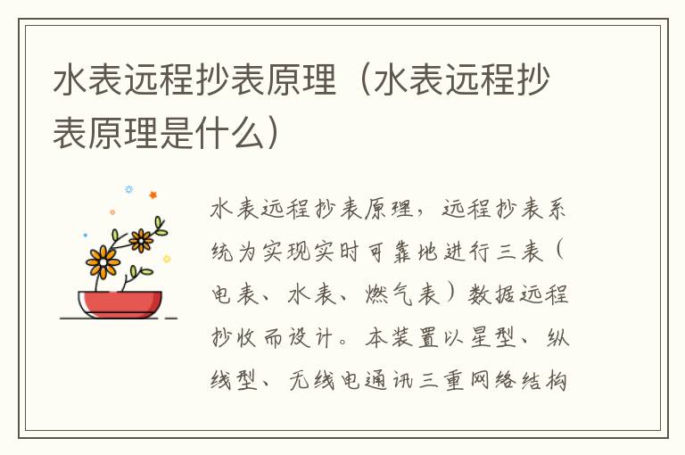 水表远程抄表原理（水表远程抄表原理是什么）
