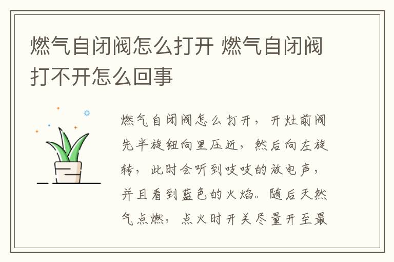 燃气自闭阀怎么打开 燃气自闭阀打不开怎么回事