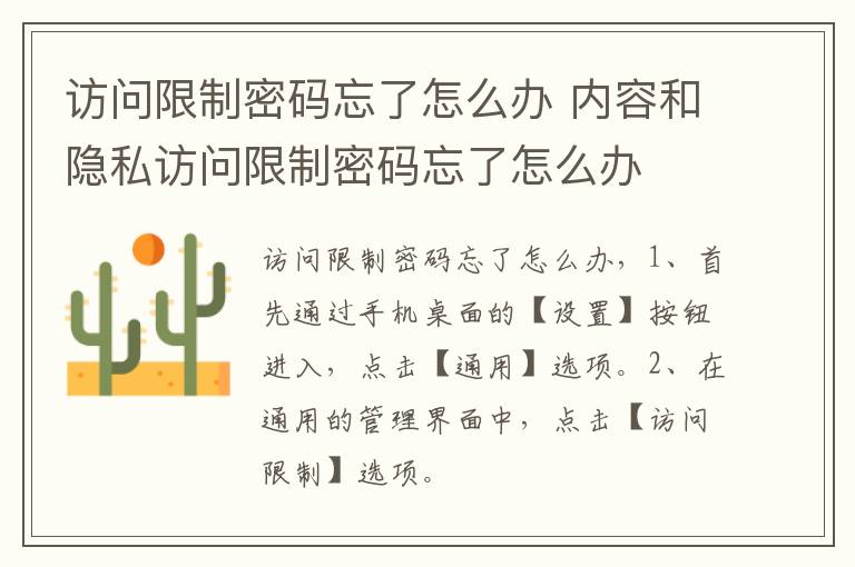 访问限制密码忘了怎么办 内容和隐私访问限制密码忘了怎么办