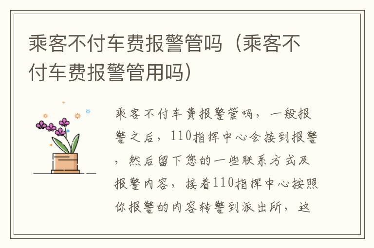 乘客不付车费报警管吗（乘客不付车费报警管用吗）
