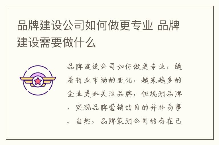 品牌建设公司如何做更专业 品牌建设需要做什么