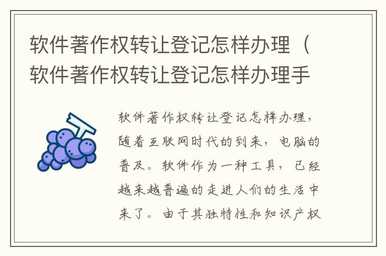 软件著作权转让登记怎样办理（软件著作权转让登记怎样办理手续）