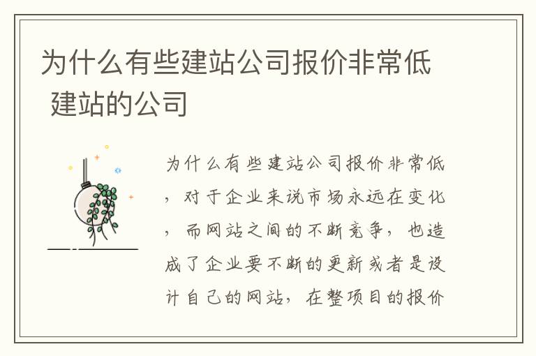 为什么有些建站公司报价非常低 建站的公司