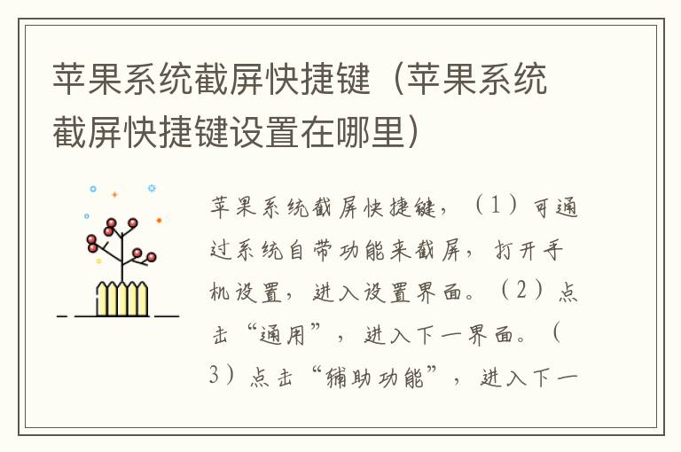 苹果系统截屏快捷键（苹果系统截屏快捷键设置在哪里）