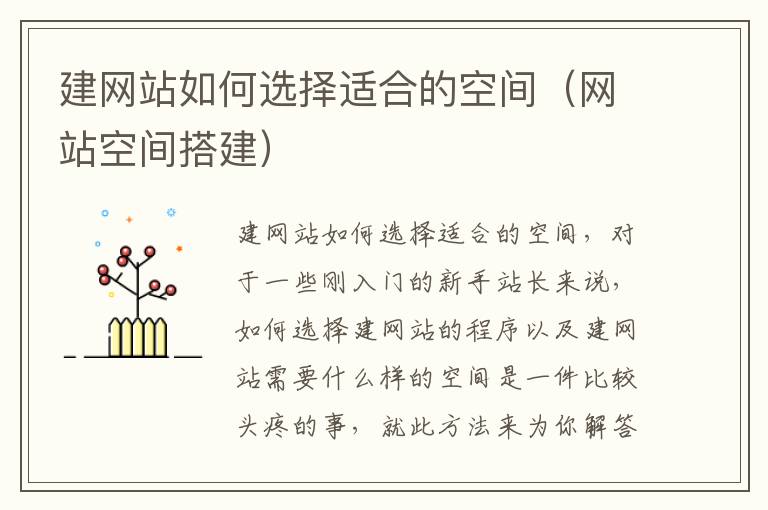 建网站如何选择适合的空间（网站空间搭建）