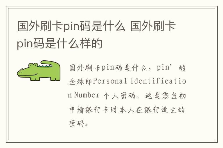 国外刷卡pin码是什么 国外刷卡pin码是什么样的