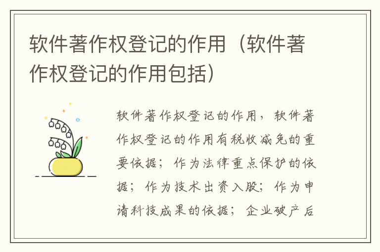 软件著作权登记的作用（软件著作权登记的作用包括）