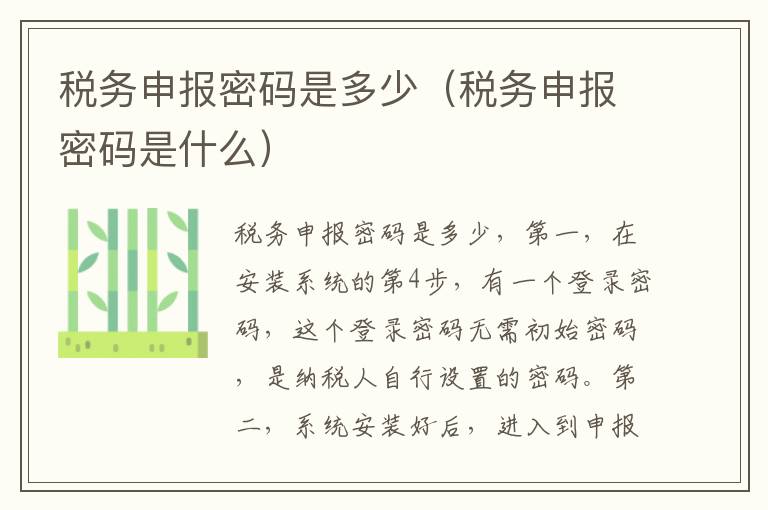 税务申报密码是多少（税务申报密码是什么）