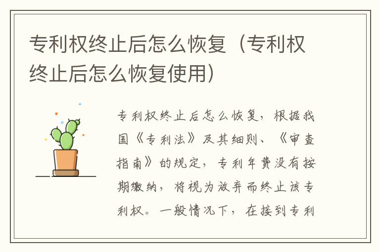 专利权终止后怎么恢复（专利权终止后怎么恢复使用）