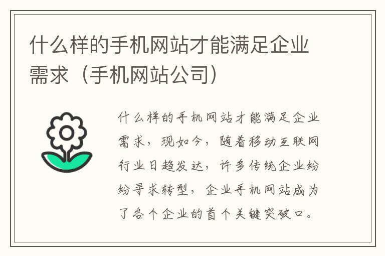 什么样的手机网站才能满足企业需求（手机网站公司）