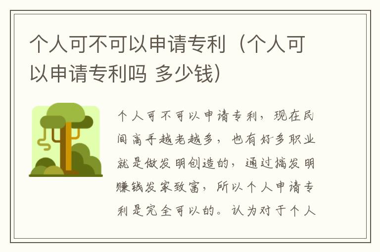 个人可不可以申请专利（个人可以申请专利吗 多少钱）