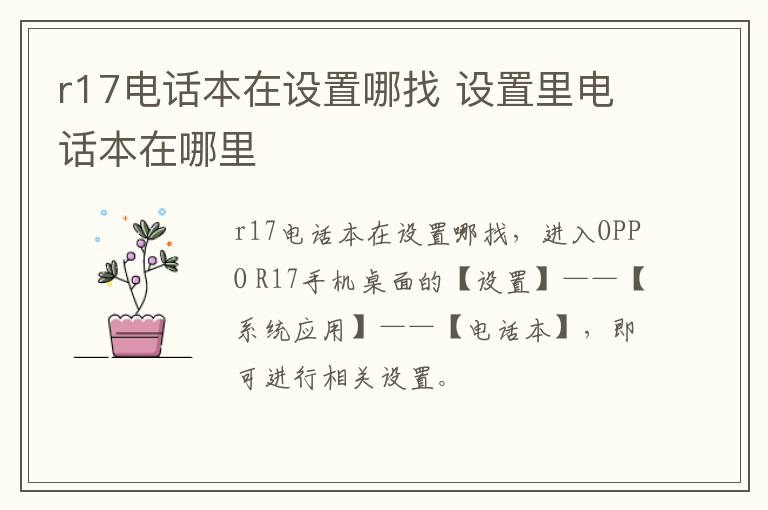 r17电话本在设置哪找 设置里电话本在哪里
