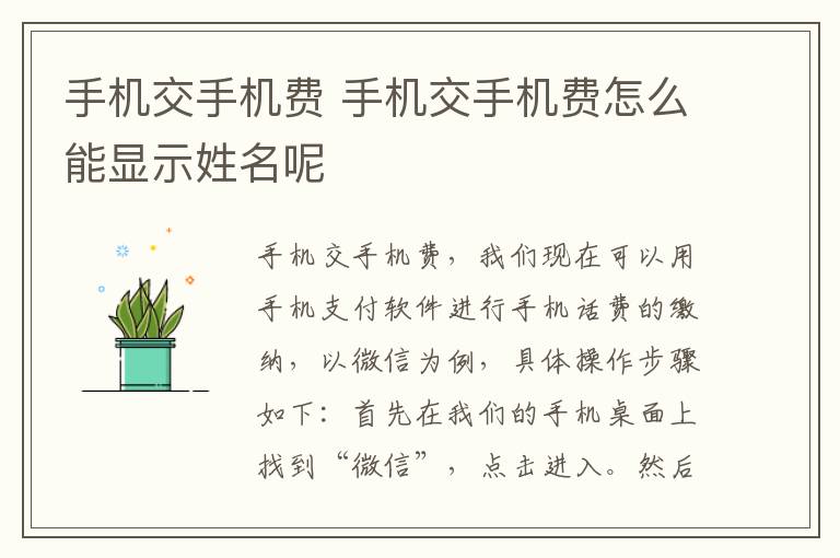 手机交手机费 手机交手机费怎么能显示姓名呢