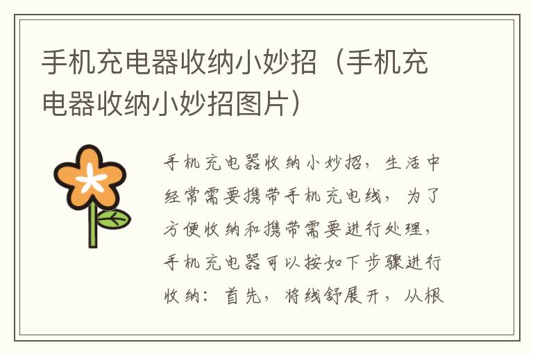 手机充电器收纳小妙招（手机充电器收纳小妙招图片）