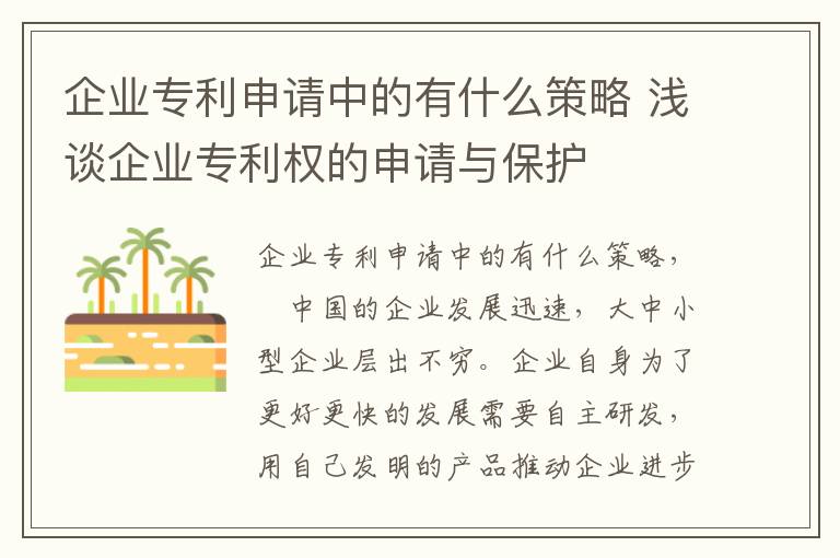 企业专利申请中的有什么策略 浅谈企业专利权的申请与保护