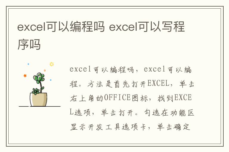 excel可以编程吗 excel可以写程序吗