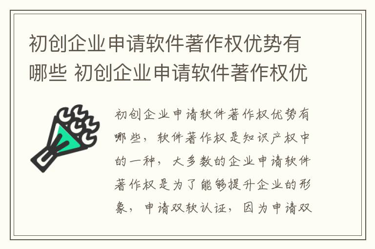 初创企业申请软件著作权优势有哪些 初创企业申请软件著作权优势有哪些呢
