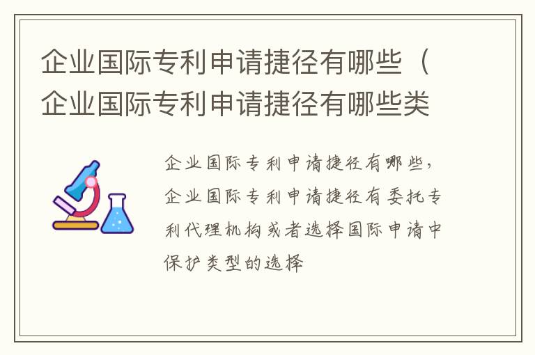 企业国际专利申请捷径有哪些（企业国际专利申请捷径有哪些类型）