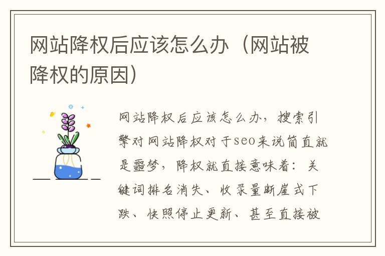 网站降权后应该怎么办（网站被降权的原因）