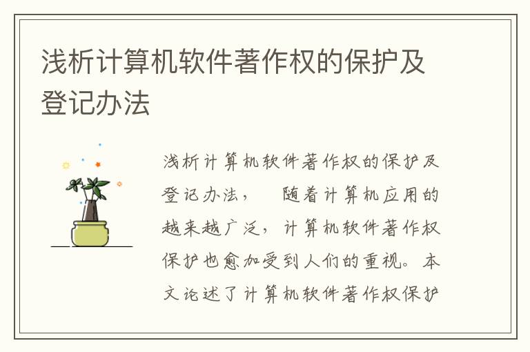 浅析计算机软件著作权的保护及登记办法