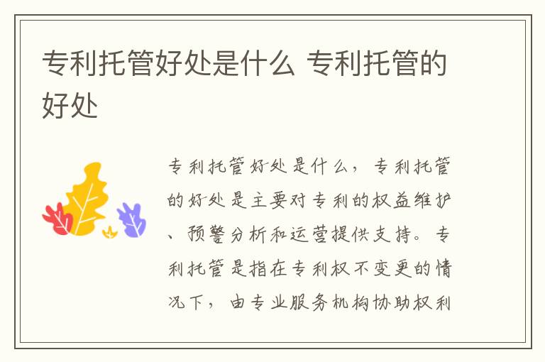 专利托管好处是什么 专利托管的好处