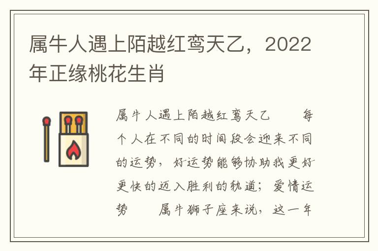 属牛人遇上陌越红鸾天乙，2022年正缘桃花生肖