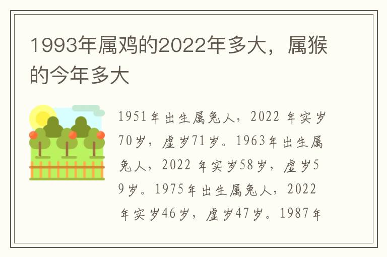 1993年属鸡的2022年多大，属猴的今年多大
