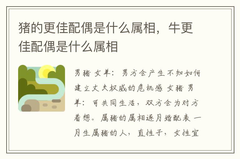 猪的更佳配偶是什么属相，牛更佳配偶是什么属相