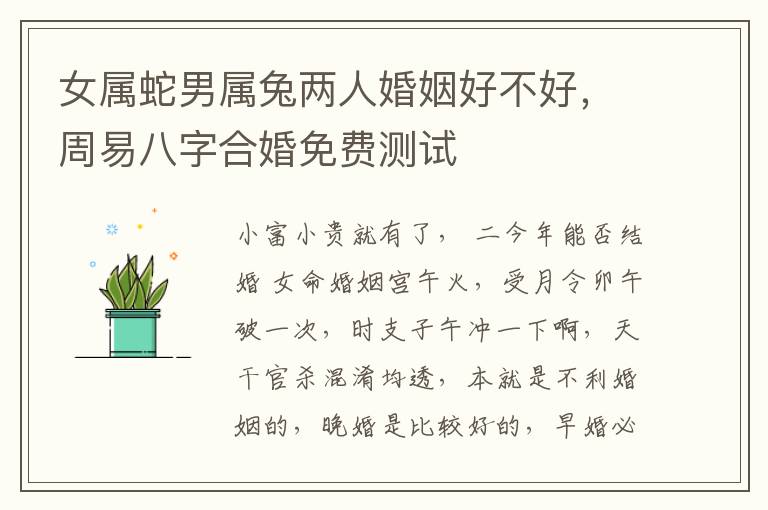 女属蛇男属兔两人婚姻好不好，周易八字合婚免费测试