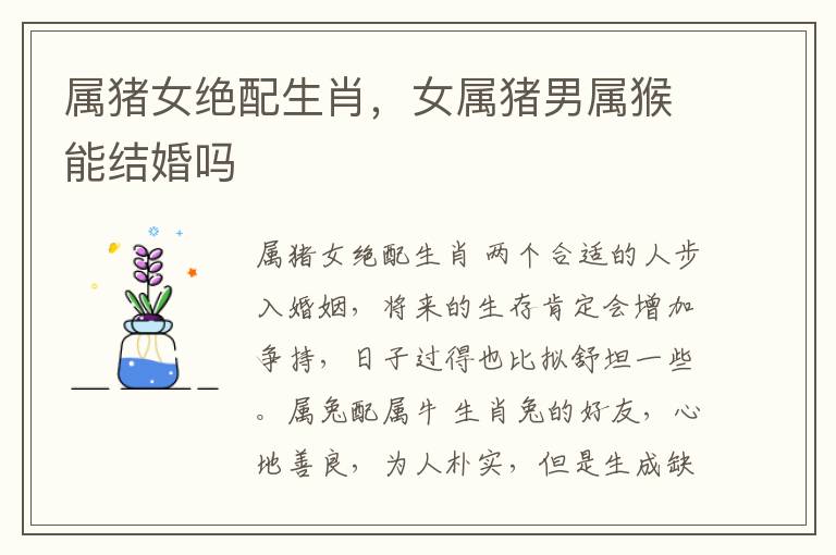 属猪女绝配生肖，女属猪男属猴能结婚吗