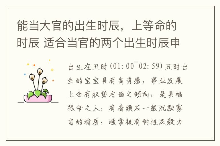 能当大官的出生时辰，上等命的时辰 适合当官的两个出生时辰申时