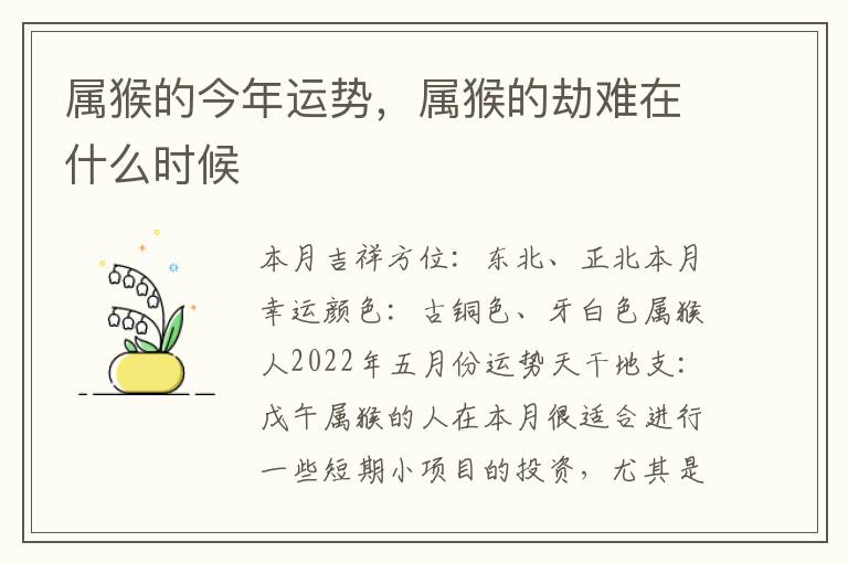 属猴的今年运势，属猴的劫难在什么时候