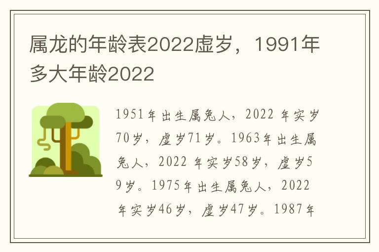 属龙的年龄表2022虚岁，1991年多大年龄2022