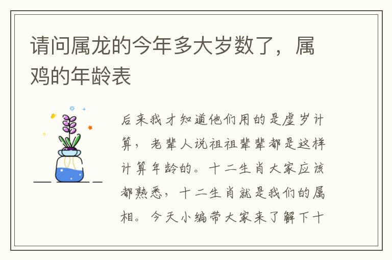 请问属龙的今年多大岁数了，属鸡的年龄表