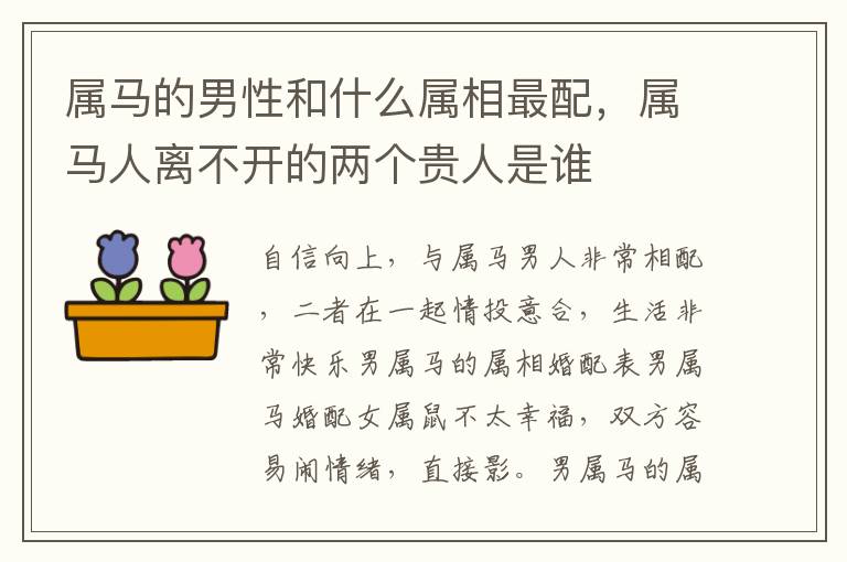 属马的男性和什么属相最配，属马人离不开的两个贵人是谁