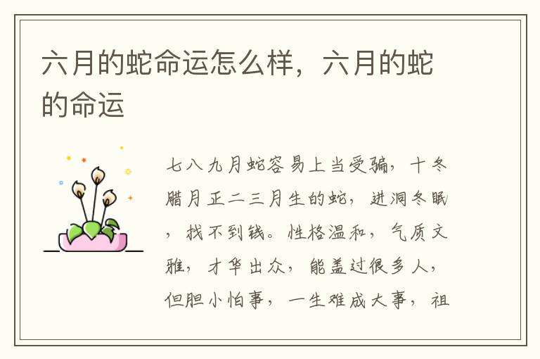 六月的蛇命运怎么样，六月的蛇的命运