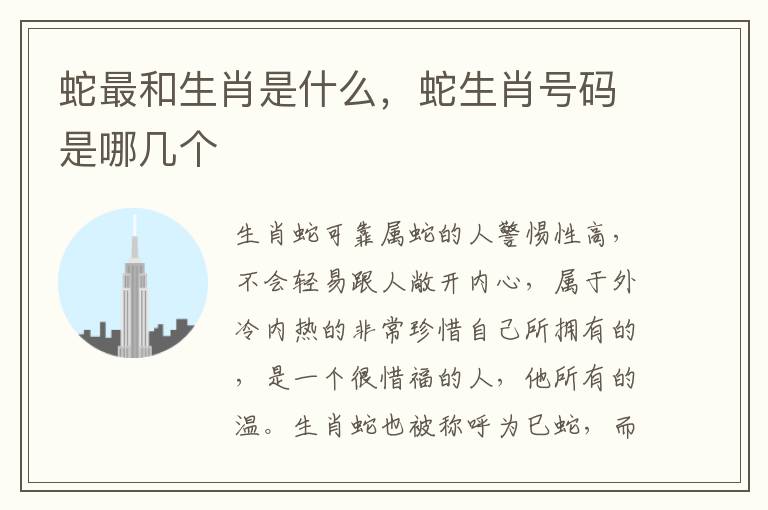 蛇最和生肖是什么，蛇生肖号码是哪几个