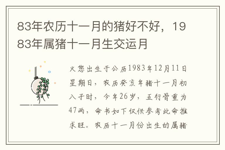 83年农历十一月的猪好不好，1983年属猪十一月生交运月