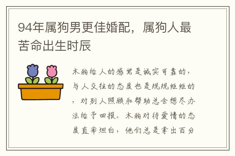 94年属狗男更佳婚配，属狗人最苦命出生时辰